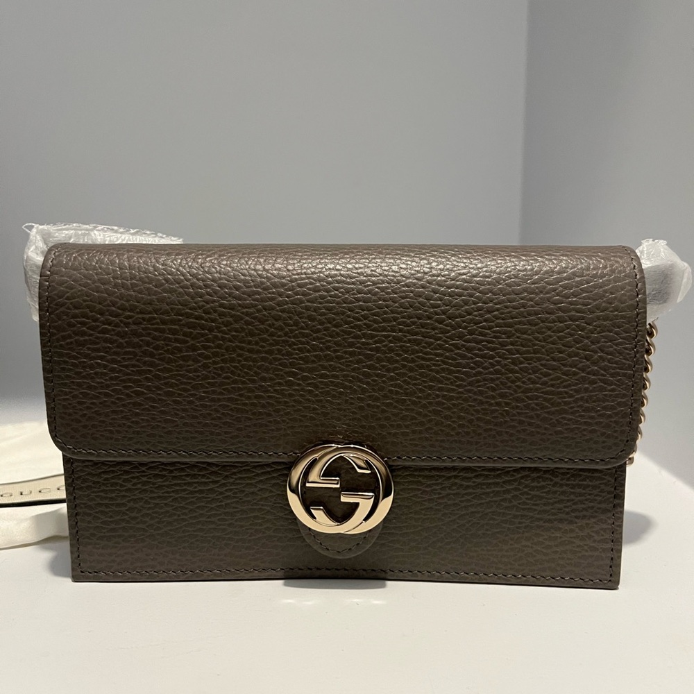 NEW Gucci GG Interlocking Wallet on Chain Grey - Picture 6 of 10